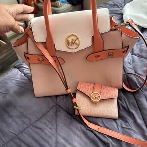 Michael Kors Blush and Coral Satchel Set